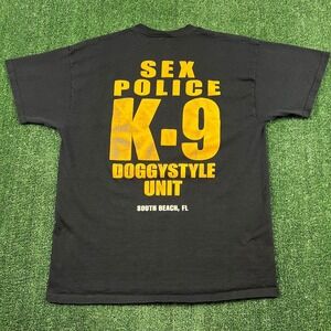 Vintage Sex Police K-9 Doggystyle Unit Funny Quote T-Shirt Mens 2XL Black Y2K